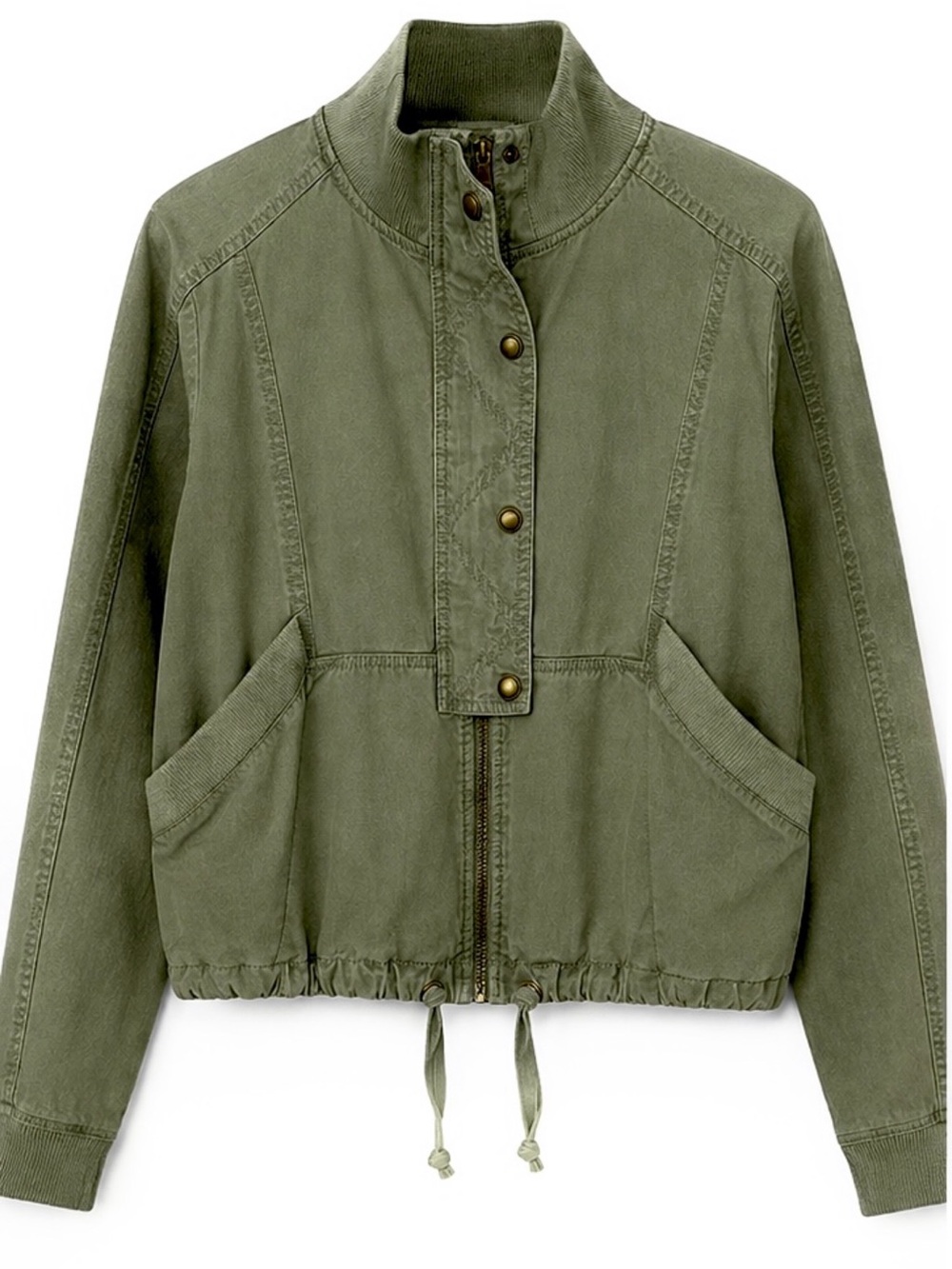 Olive Green Lightweight Drawstring Jacket - Women